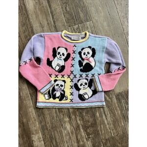 Vintage 80s 90s Basic Editions Pastel Kawaii Fairy Kei Teddy Bear Sweater Size 6
